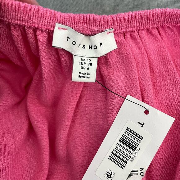Topshop Pink Linen Blend Square Neck 3/4 Sleeve Summer Swing Top 6/Medium NWT - Picture 3 of 10